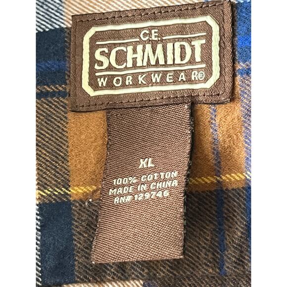 SCHMIDT Workwear Carpenter Men's Plaid Flannel Button Up Shirt Brown Cotton XL - Picture 3 of 11
